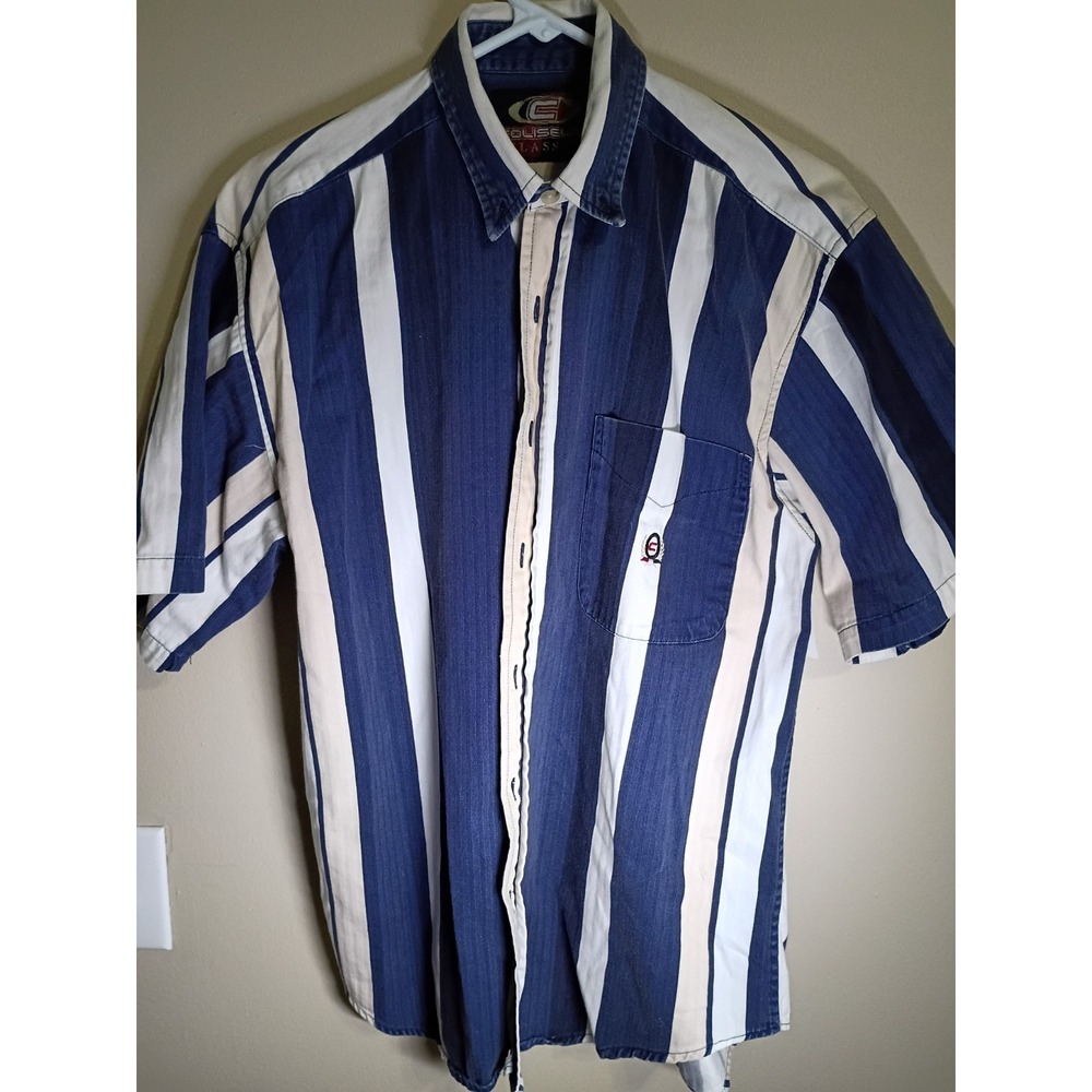 Coliseum Shirt Mens Large Multicolor Striped Button Up Short Sleeve 90s Vintage